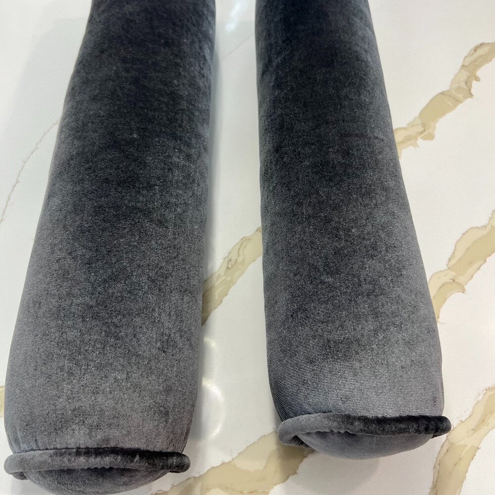 Two Charcoal Velvet Round Pillows